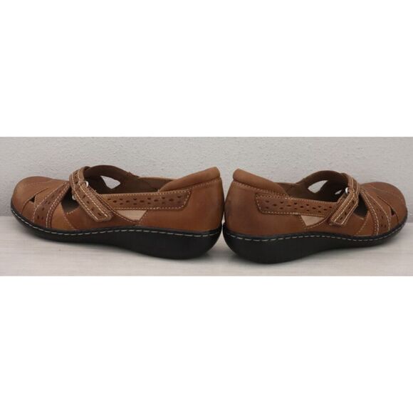 Clarks Women's Sz 9.5W Dark Tan/Brown Leather Ashland Spin Q Mary Jane Flats - Picture 12 of 14